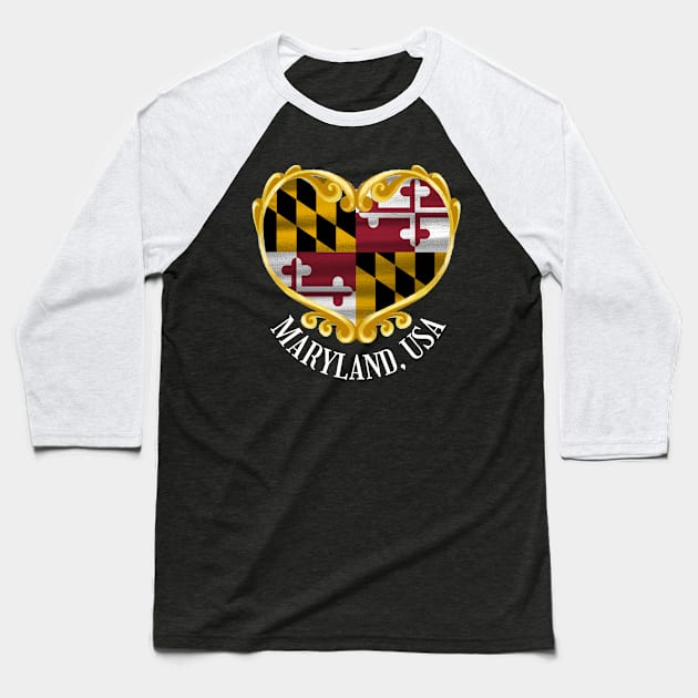 MARYLAND LUV GOLDEN HEART DESIGN Baseball T-Shirt by The C.O.B. Store